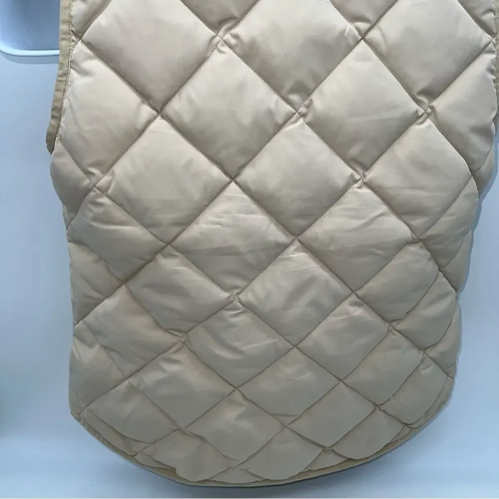 J.Crew Factory Quilted Beige Full Double Zipper Pull Down Puffer Vest-Size Small